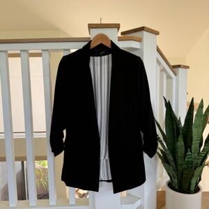 Women's Black 3/4 ruched sleeve open front blazer